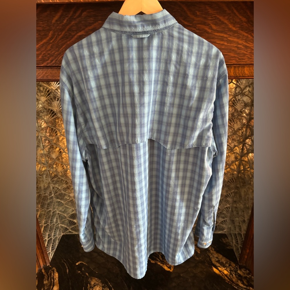 Simms Light Blue Checkered Button Down Shirt XXL - image 2